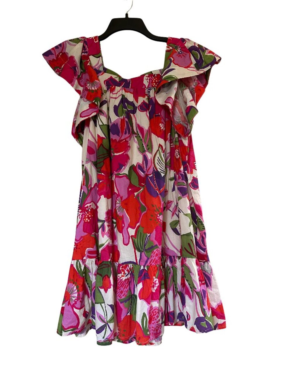 Entro Floral Ruffled Mini Dress Pink Purple Abstract Botanical Sundress Size S